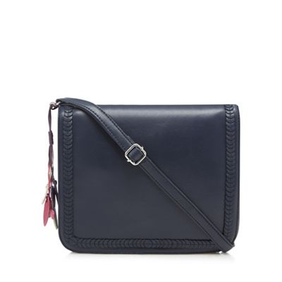 Navy leather flap-over cross body bag